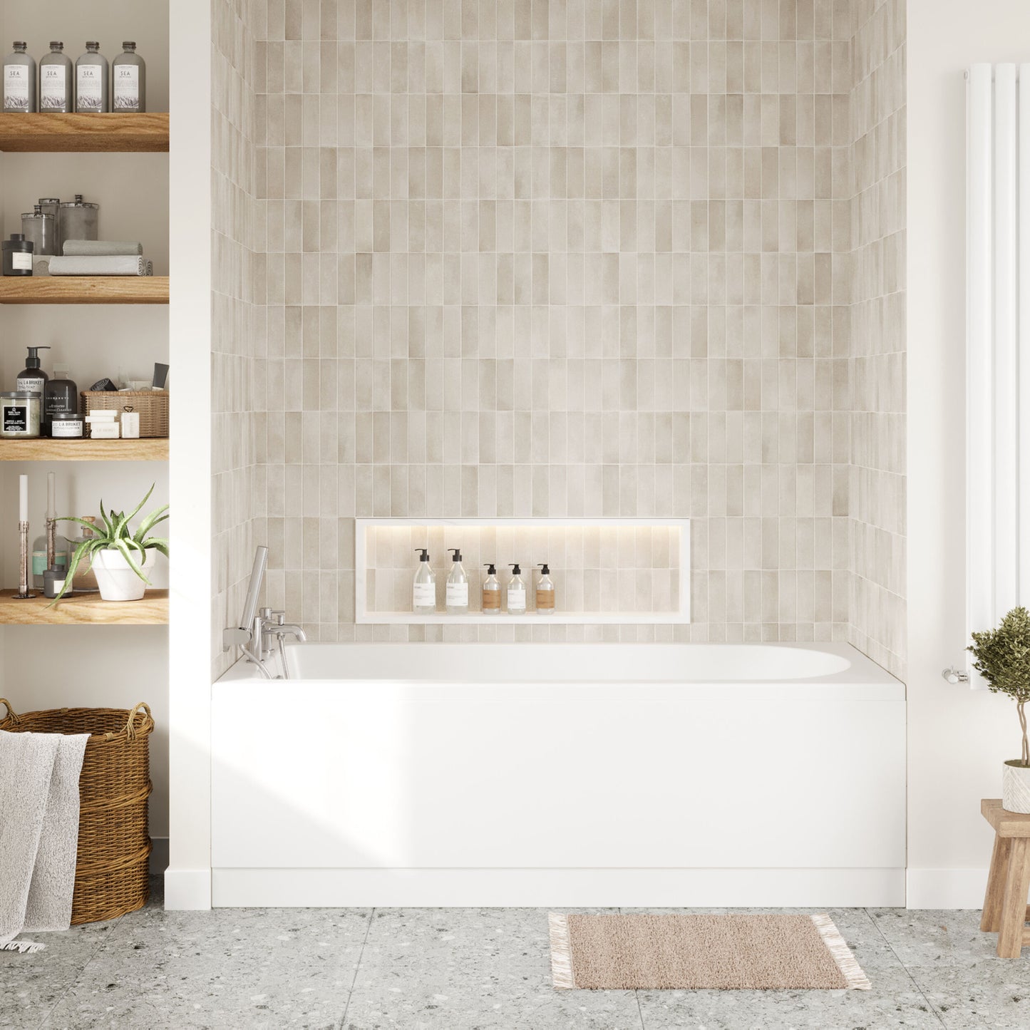 [BBSE60932] Round Single Ended 1700x700 Bath Set - Front Bath Panel & Chrome Waste - Lifestyle 1