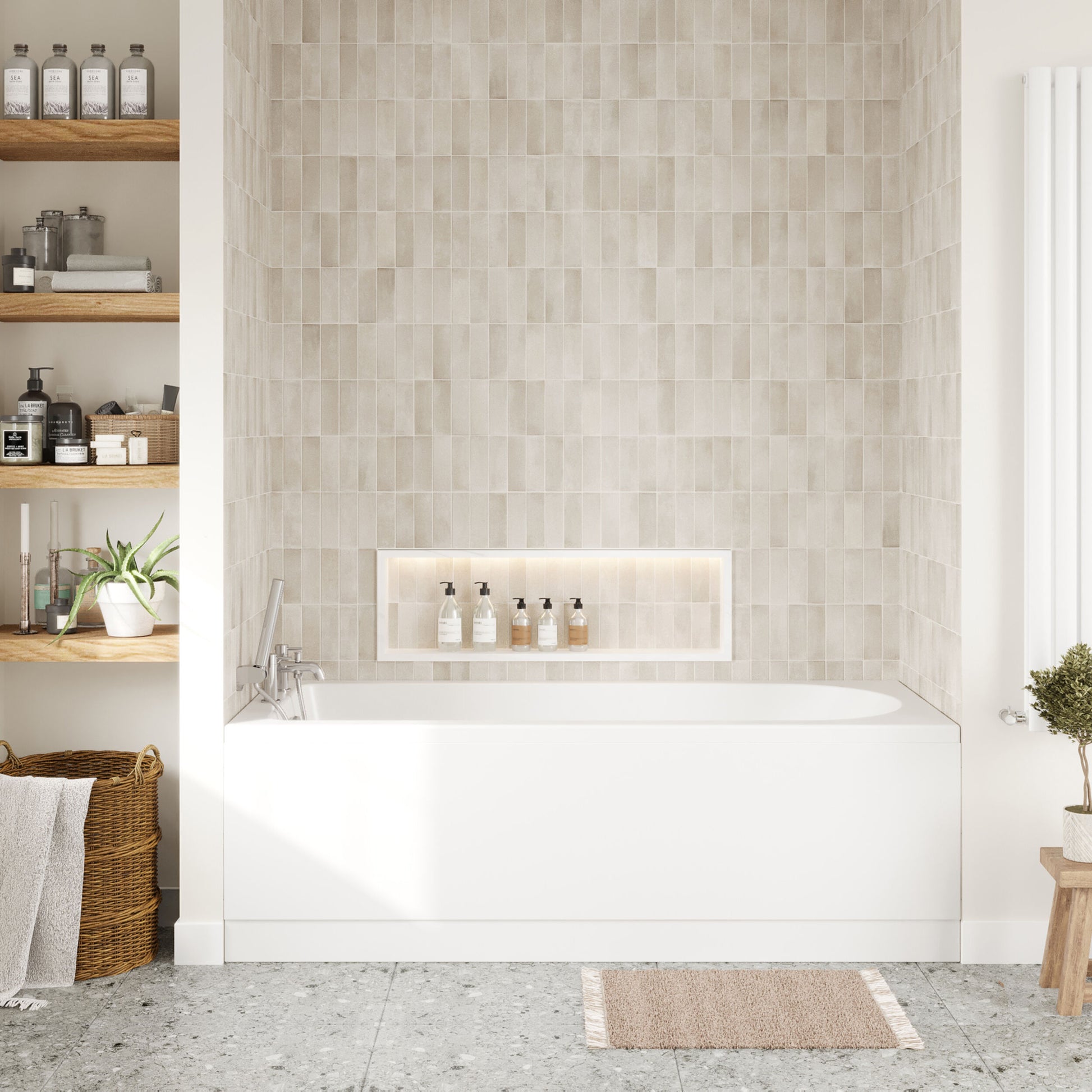 [BBSE60932] Round Single Ended 1700x700 Bath Set - Front Bath Panel & Chrome Waste - Lifestyle 1