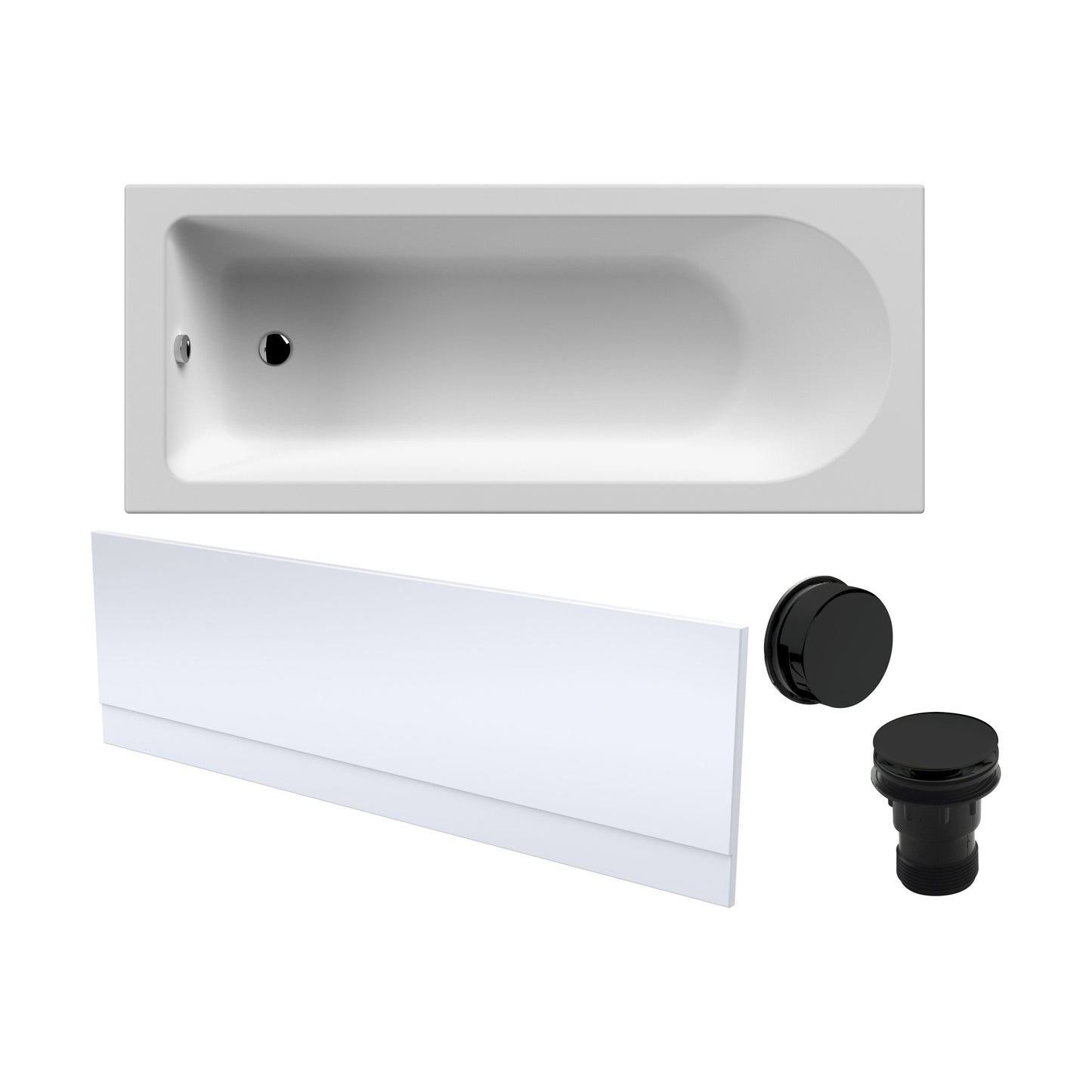 [BBSE60933] Round Single Ended 1700x700 Bath Set - Front Bath Panelm, Black Waste & Leg Set - Cutout