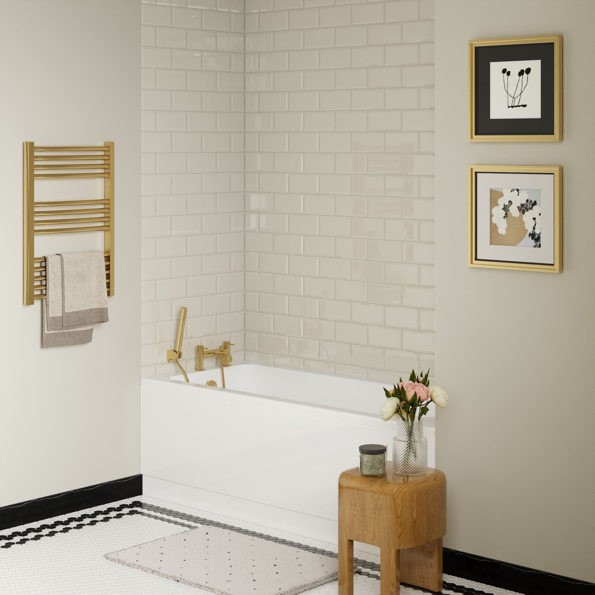 [BBSE60934] Round Single Ended 1700x700 Bath Set - Front Bath Panel & Brushed Brass Waste - Lifestyle 3