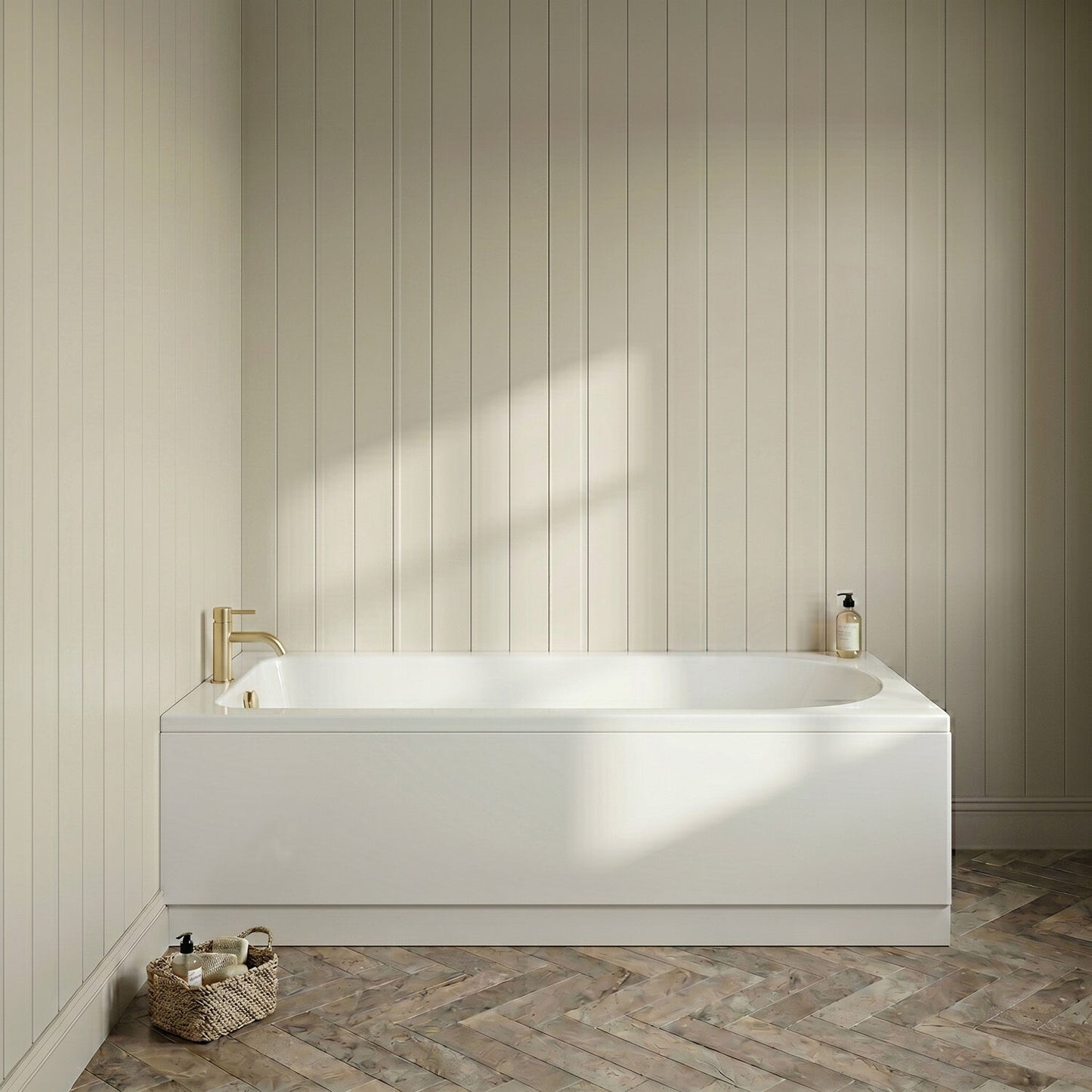 [BBSE60934] Round Single Ended 1700x700 Bath Set - Front Bath Panel & Brushed Brass Waste - Silo