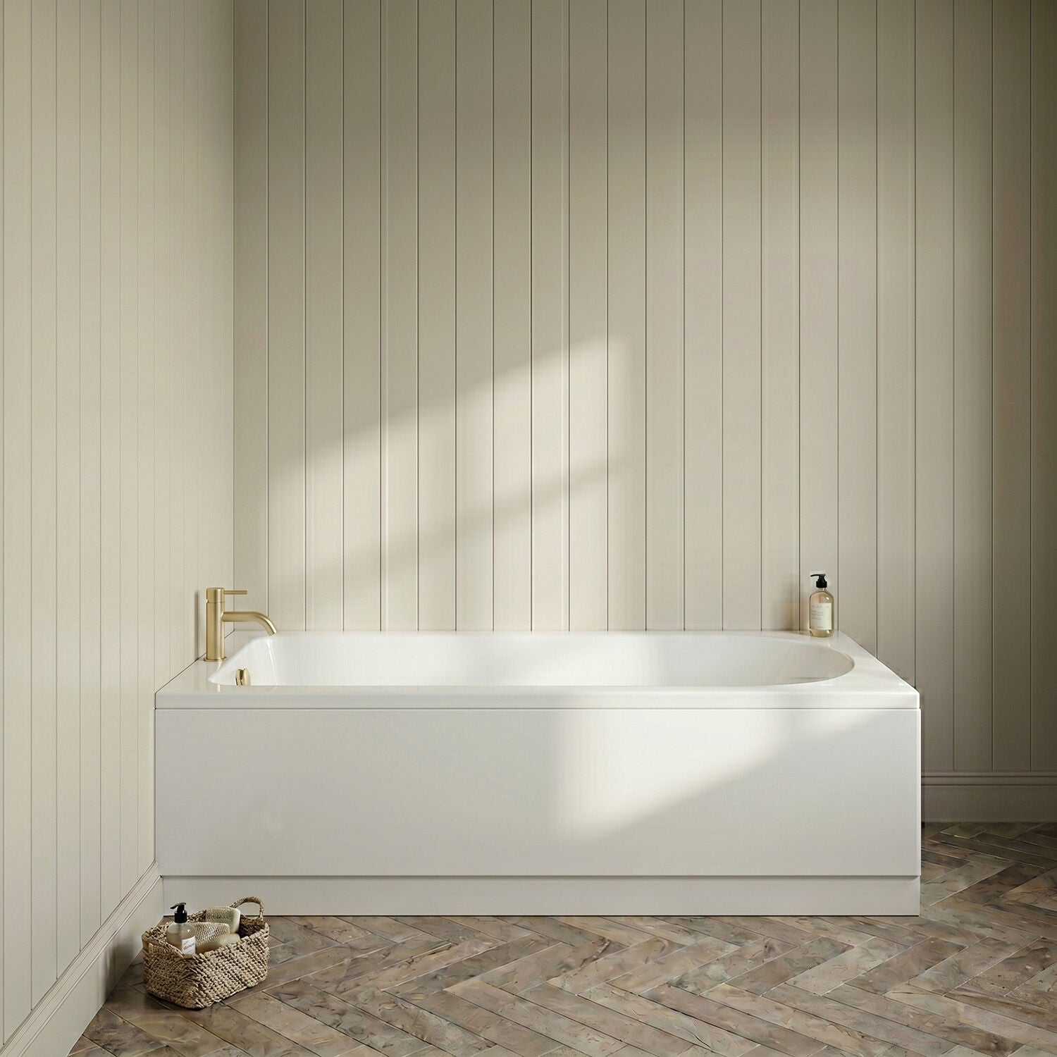 [BBSE60934] Round Single Ended 1700x700 Bath Set - Front Bath Panel & Brushed Brass Waste - Silo