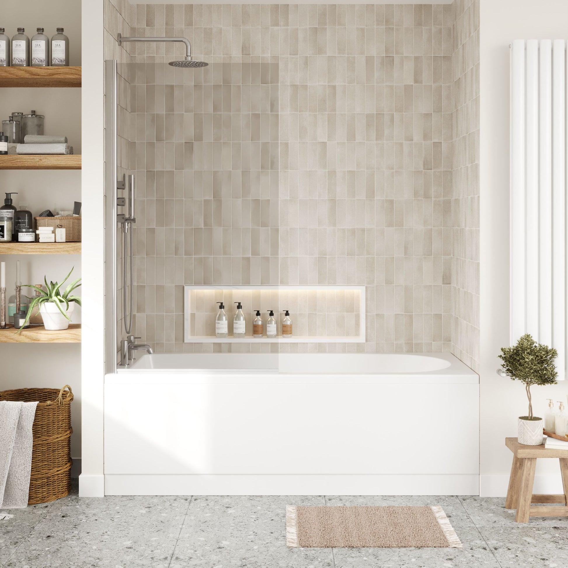 [BBSE60935] Round Single Ended 1700x700 Bath Set - Leg Set & Chrome Screen - Lifestyle 1