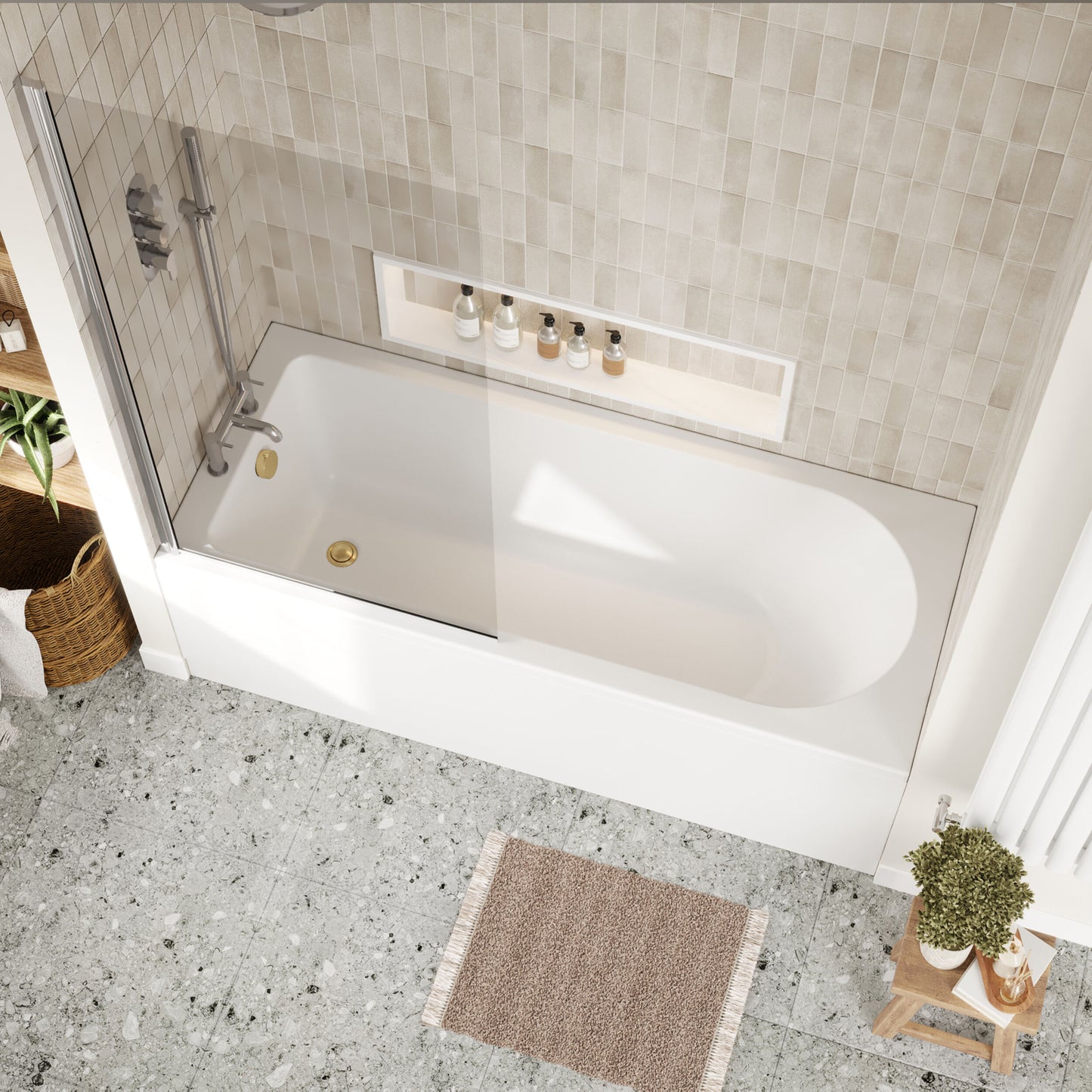[BBSE60938] Round Single Ended 1700x700 Bath Set - Leg Set & Chrome Screen & Brushed Brass Waste - Lifestyle 2