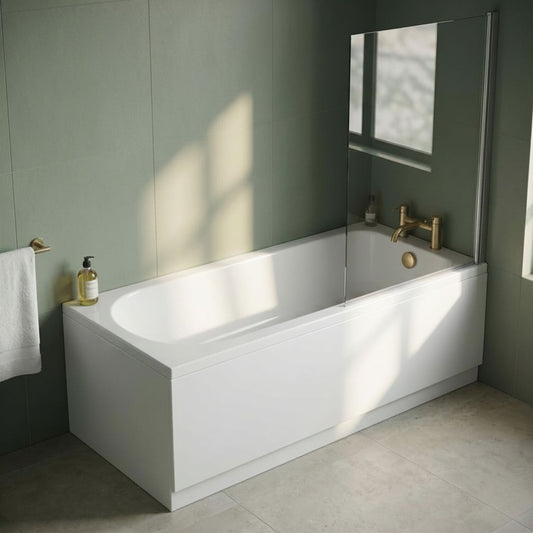 [BBSE60938] Round Single Ended 1700x700 Bath Set - Leg Set & Chrome Screen & Brushed Brass Waste - Silo