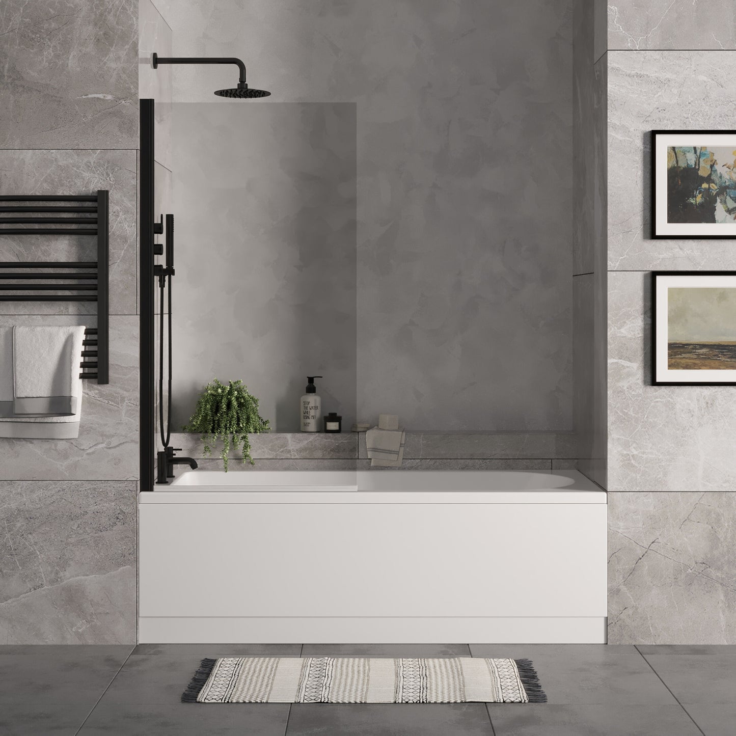 [BBSE60939] Round Single Ended 1700x700 Bath Set - Leg Set & Black Screen - Lifestyle 1