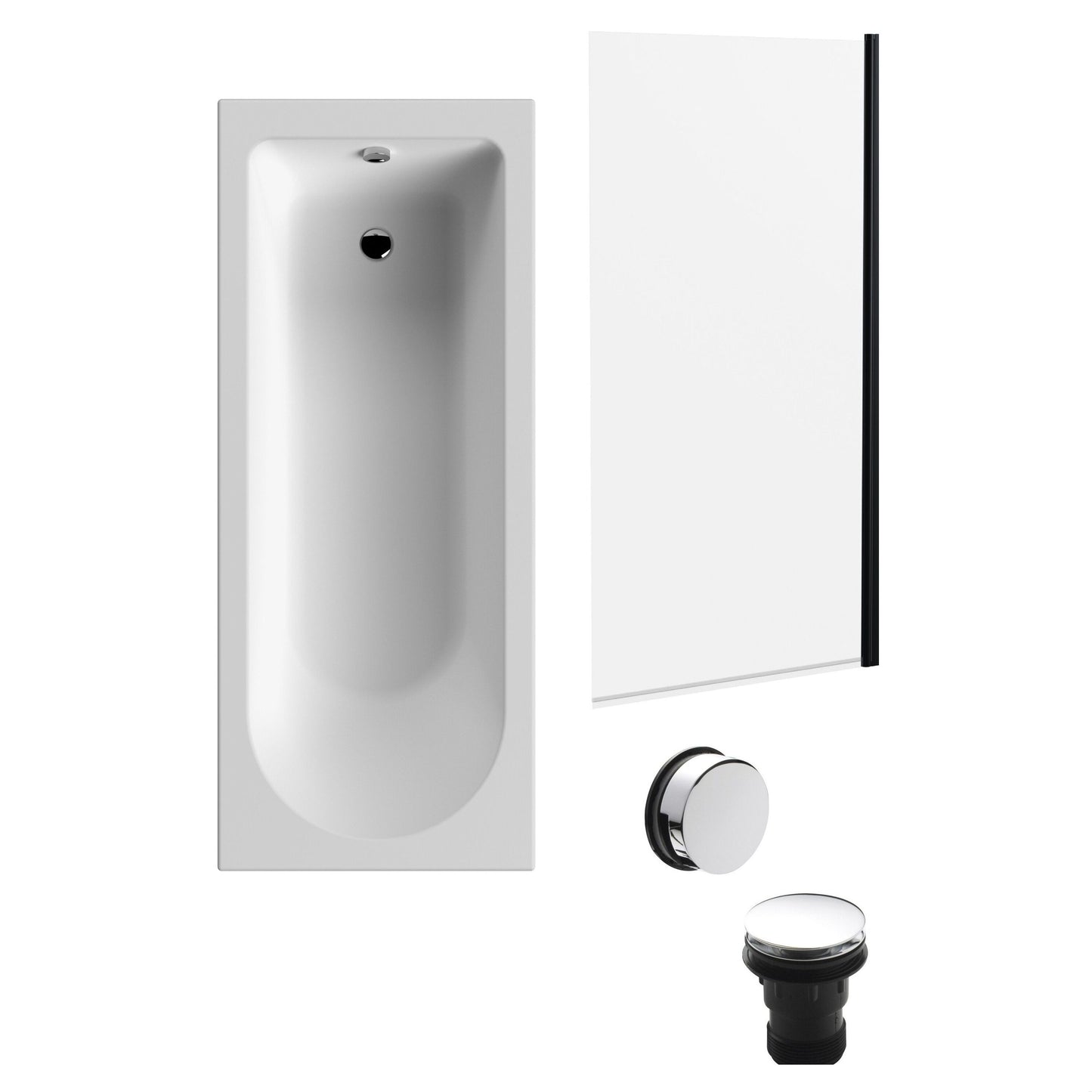 [BBSE60940] Round Single Ended 1700x700 Bath Set - Leg Set, Black Screen & Chrome Waste - Cutout