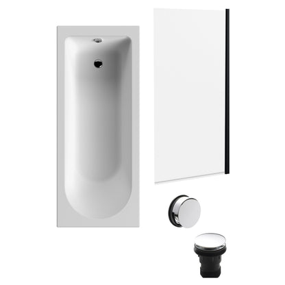 [BBSE60940] Round Single Ended 1700x700 Bath Set - Leg Set, Black Screen & Chrome Waste - Cutout
