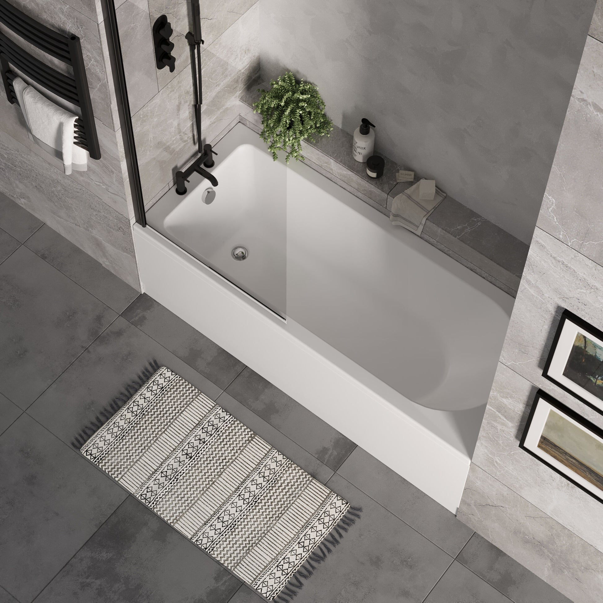 [BBSE60940] Round Single Ended 1700x700 Bath Set - Leg Set, Black Screen & Chrome Waste - Lifestyle 2