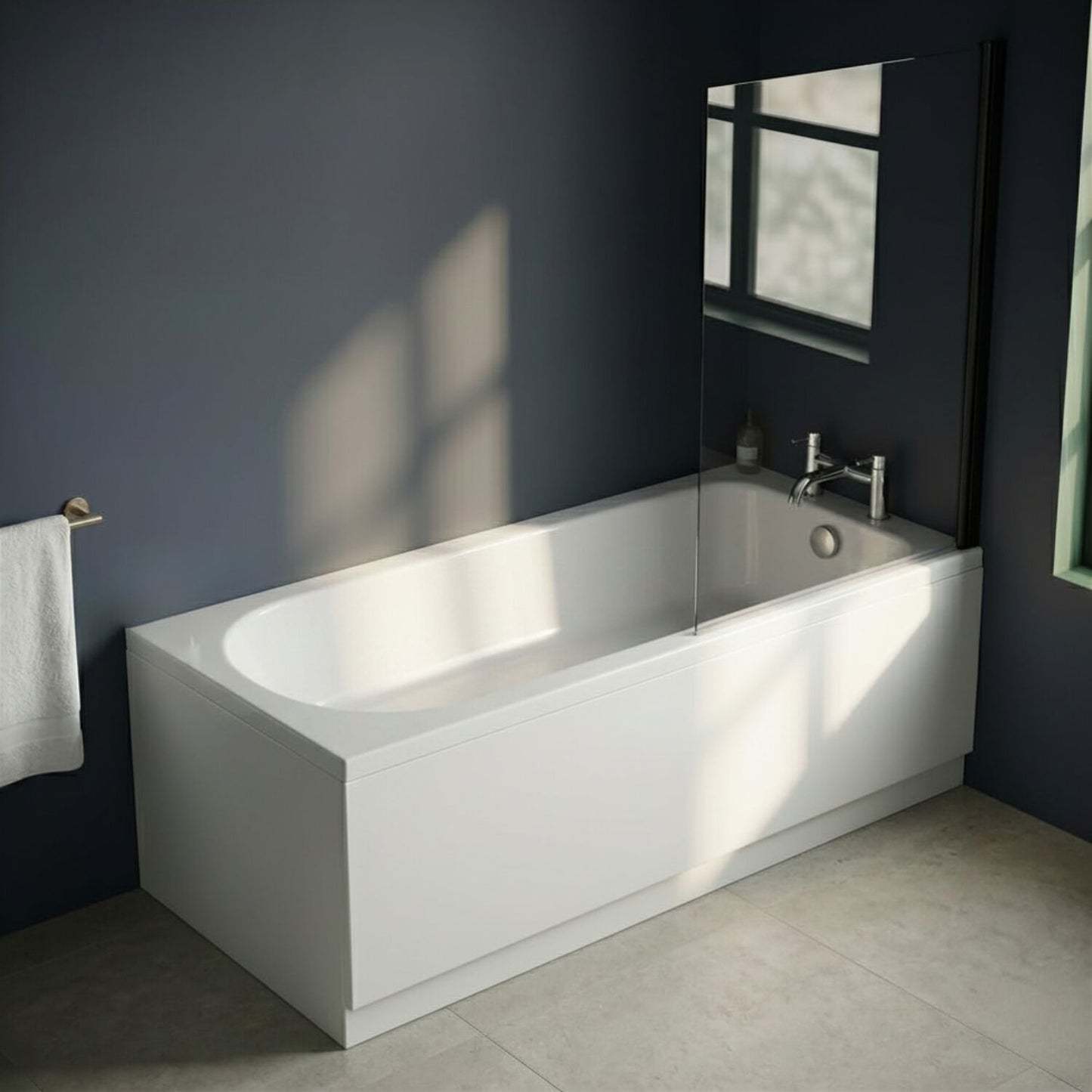 [BBSE60940] Round Single Ended 1700x700 Bath Set - Leg Set, Black Screen & Chrome Waste - Silo