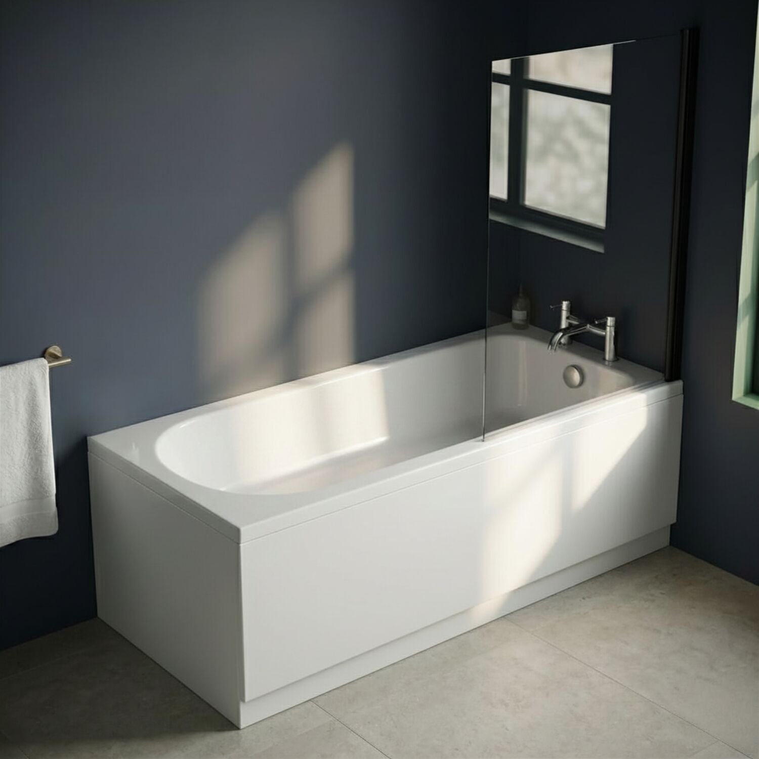 [BBSE60940] Round Single Ended 1700x700 Bath Set - Leg Set, Black Screen & Chrome Waste - Silo
