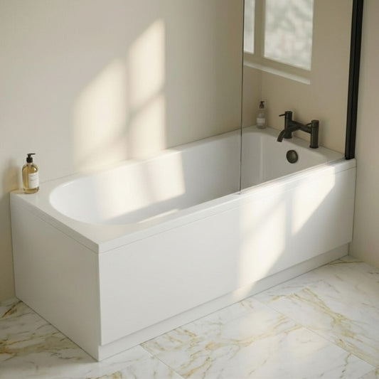 [BBSE60941] Round Single Ended 1700x700 Bath Set - Leg Set, Black Screen & Black Waste - Silo
