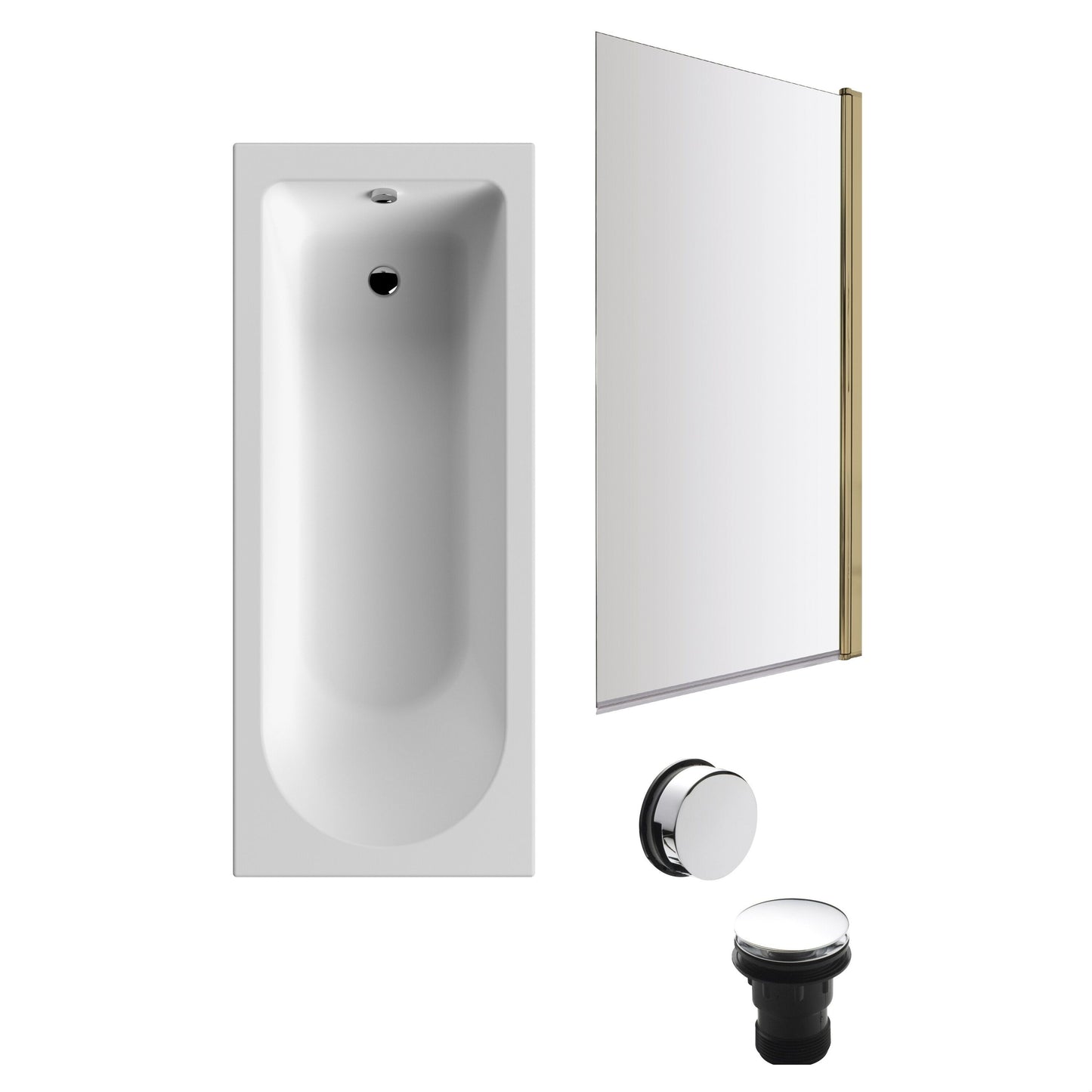 [BBSE60943] Round Single Ended 1700x700 Bath Set - Front Bath Panel & Brushed Brass Screen & Chrome Waste - Cutout