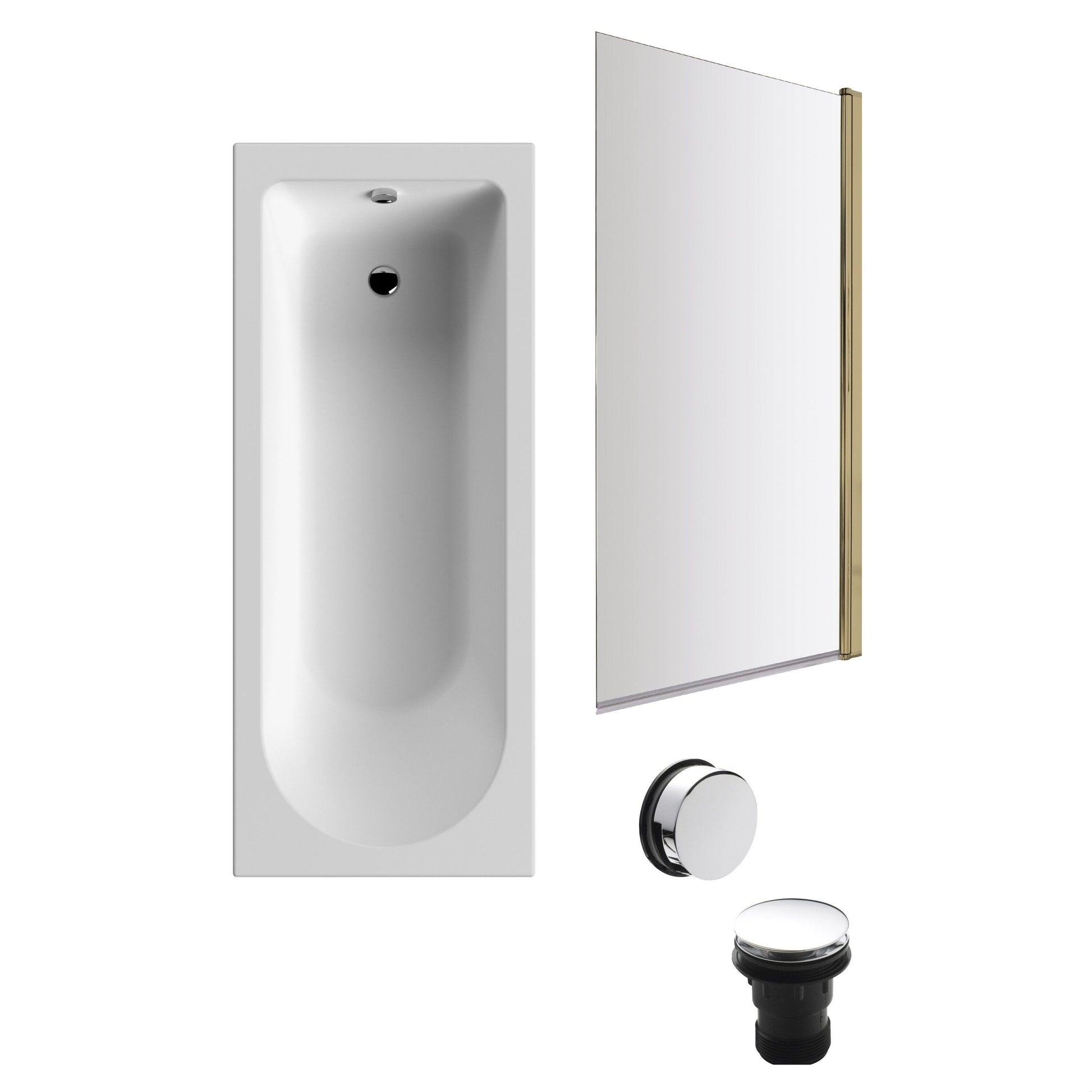 [BBSE60943] Round Single Ended 1700x700 Bath Set - Front Bath Panel & Brushed Brass Screen & Chrome Waste - Cutout