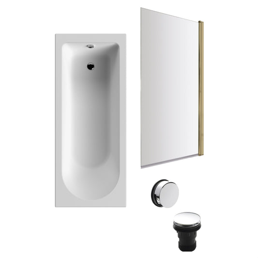 [BBSE60943] Round Single Ended 1700x700 Bath Set - Front Bath Panel & Brushed Brass Screen & Chrome Waste - Cutout