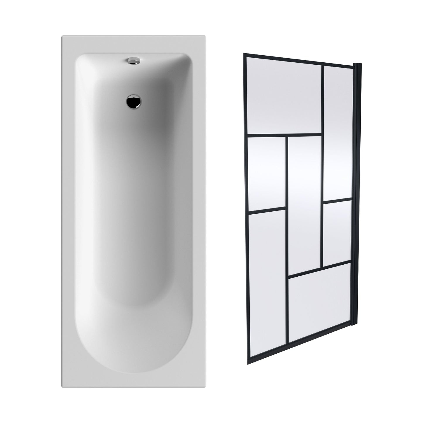 [BBSE60945] Round Single Ended 1700x700 Bath Set - Leg Set & Black Abstract Framed Screen - Cutout