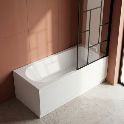 [BBSE60946] Round Single Ended 1700x700 Bath Set - Leg Set, Black Abstract Framed Screen & Chrome Waste - Silo