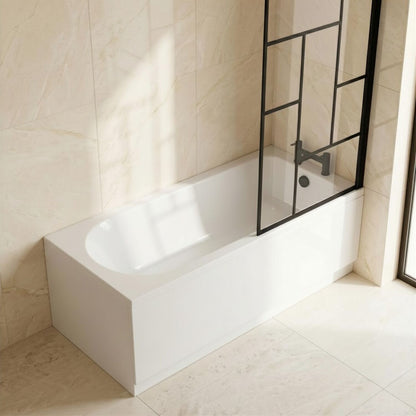 [BBSE60947] Round Single Ended 1700x700 Bath Set - Leg Set, Black Abstract Framed Screen & Black Waste - Silo