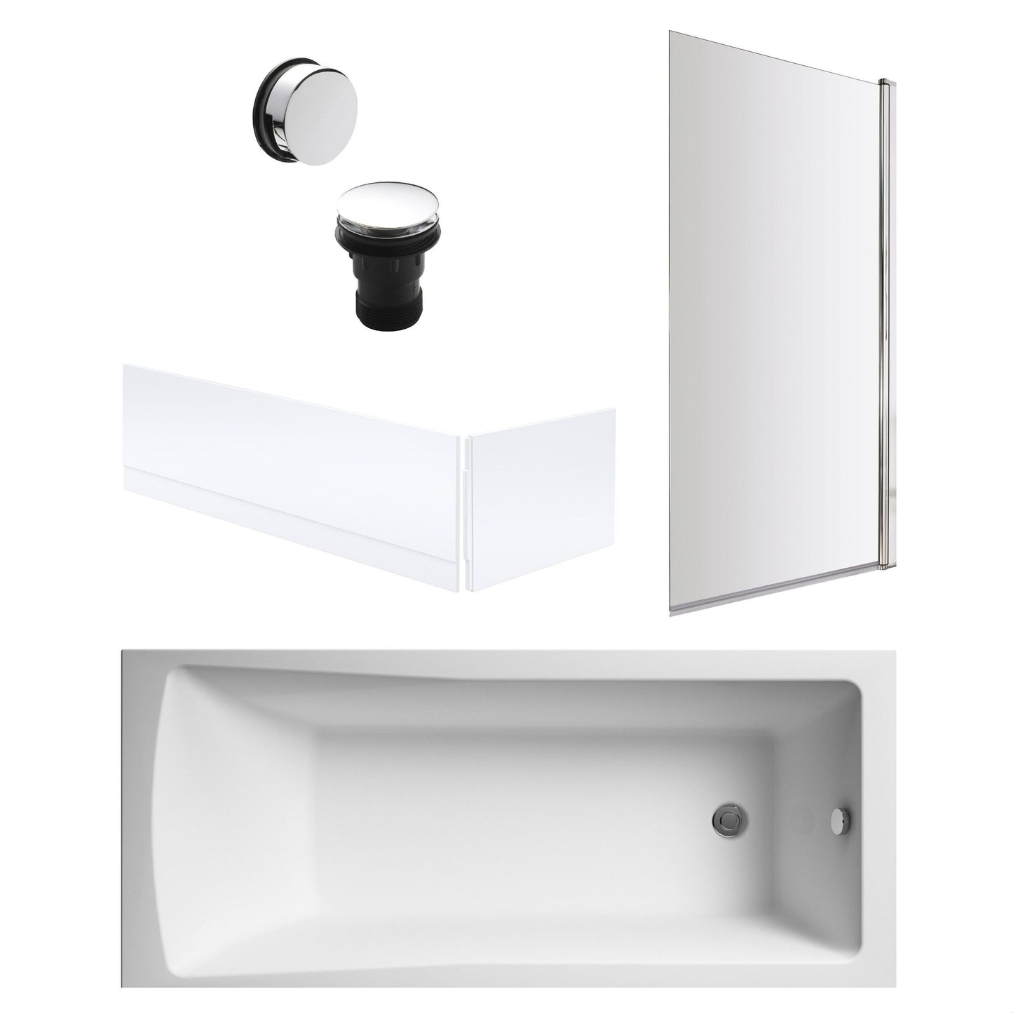 [BBSE60952] Square Single Ended 1700x700 with Panels & Chrome Screen & Chrome Waste - Cutout