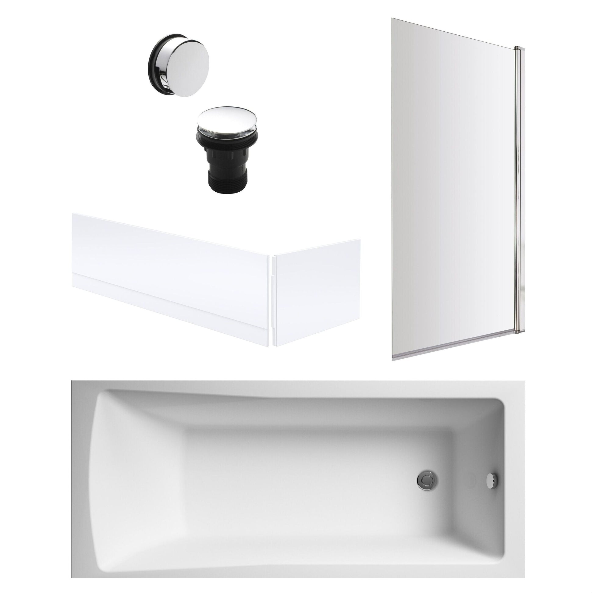 [BBSE60952] Square Single Ended 1700x700 with Panels & Chrome Screen & Chrome Waste - Cutout