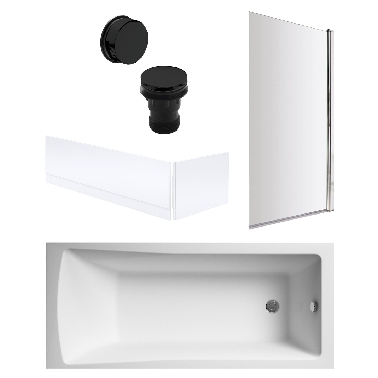 [BBSE60953] Square Single Ended 1700x700 with Panels & Chrome Screen & Black Waste - Cutout
