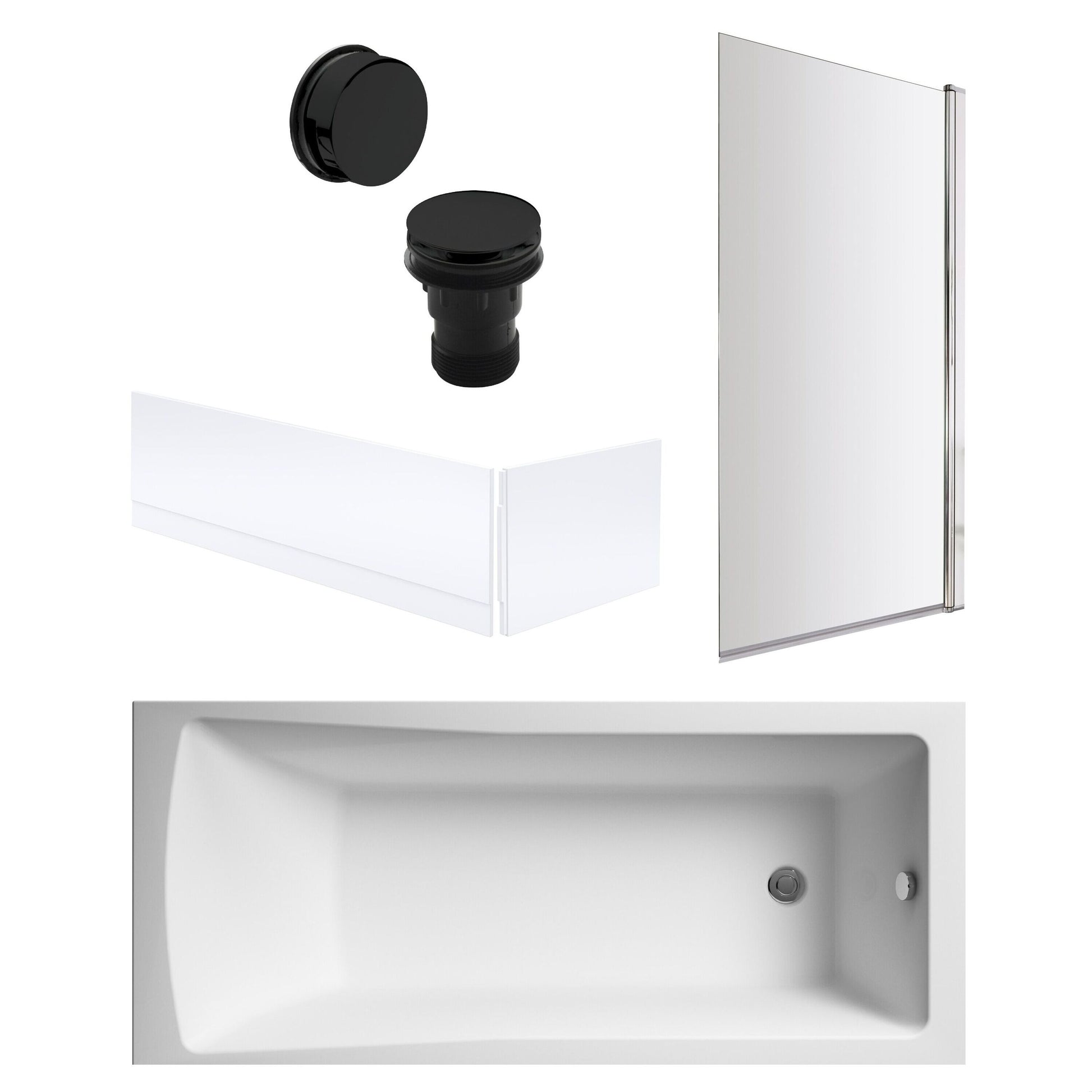 [BBSE60953] Square Single Ended 1700x700 with Panels & Chrome Screen & Black Waste - Cutout
