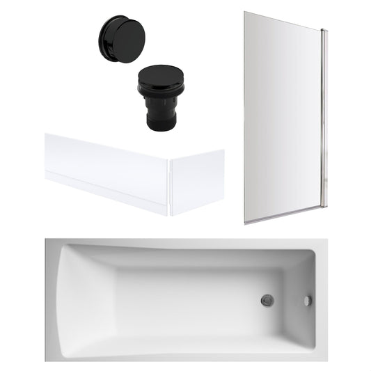 [BBSE60953] Square Single Ended 1700x700 with Panels & Chrome Screen & Black Waste - Cutout