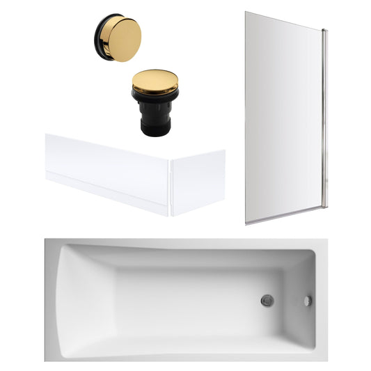 [BBSE60954] Square Single Ended 1700x700 with Panels & Chrome Screen & Brushed Brass Waste - Cutout