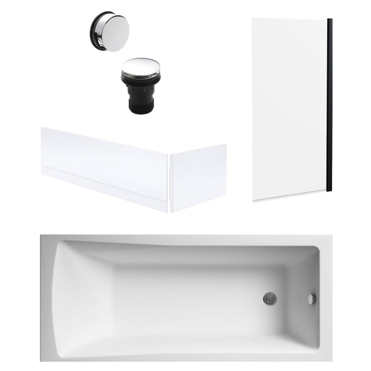 [BBSE60956] Square Single Ended 1700x700 with Panels & Black Screen & Chrome Waste - Cutout