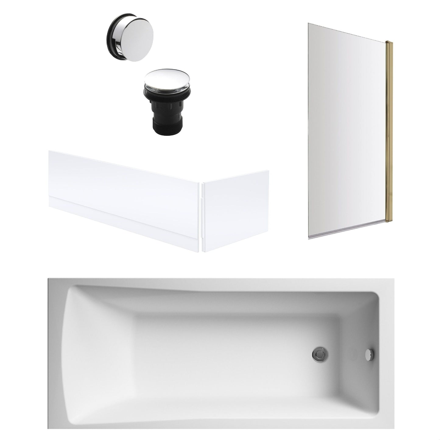[BBSE60959] Square Single Ended 1700x700 with Panels & Brushed Brass Screen & Chrome Waste - Cutout