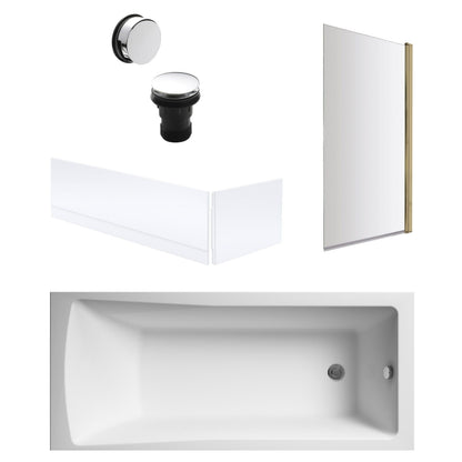 [BBSE60959] Square Single Ended 1700x700 with Panels & Brushed Brass Screen & Chrome Waste - Cutout