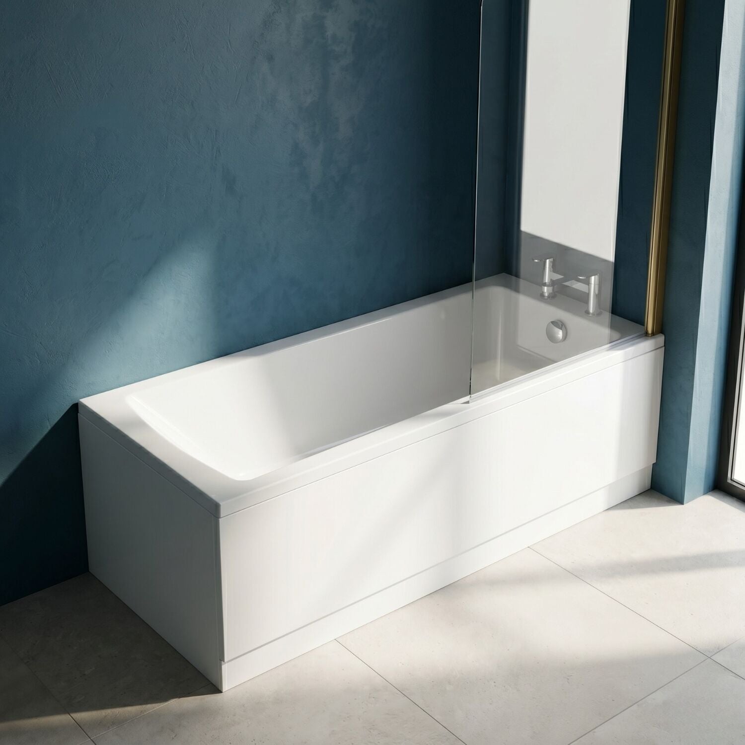[BBSE60959] Square Single Ended 1700x700 with Panels & Brushed Brass Screen & Chrome Waste - Silo