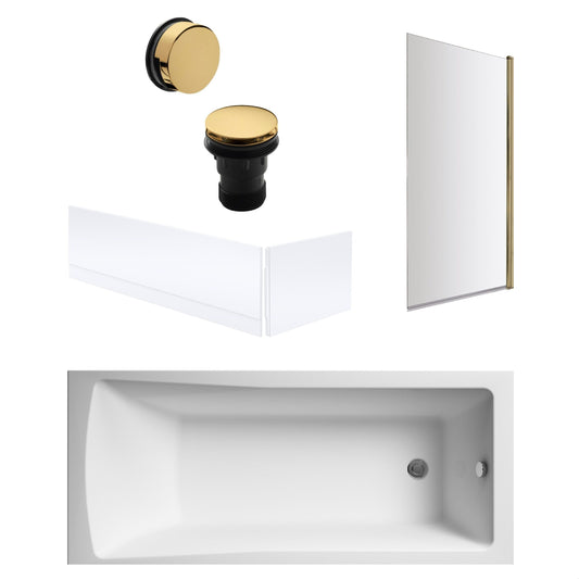 [BBSE60960] Square Single Ended 1700x700 with Panels & Brushed Brass Screen & Waste - Cutout