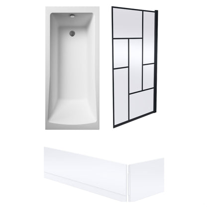 [BBSE60961] Square Single Ended 1700x700 with Leg Set, Black Abstract Framed Screen & Panels - Cutout
