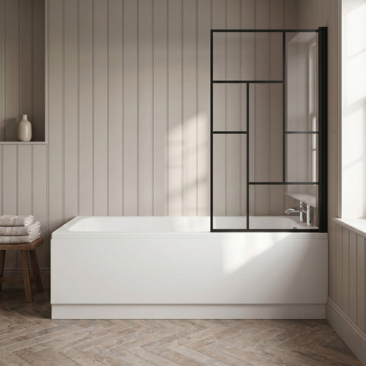 [BBSE60961] Square Single Ended 1700x700 with Leg Set, Black Abstract Framed Screen & Panels - Silo