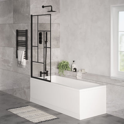 [BBSE60962] Square Single Ended 1700x700 with Panels & Black Abstract Framed Screen & Chrome Waste - Lifestyle 3