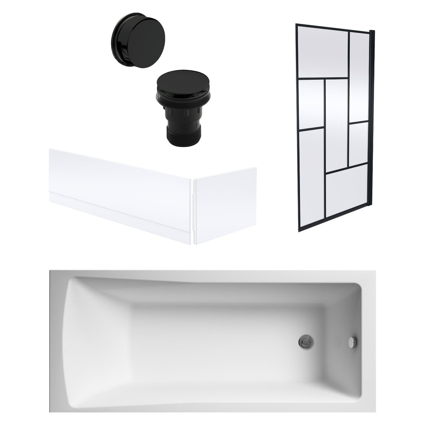[BBSE60963] Square Single Ended 1700x700 with Panels & Black Abstract Framed Screen & Waste - Cutout