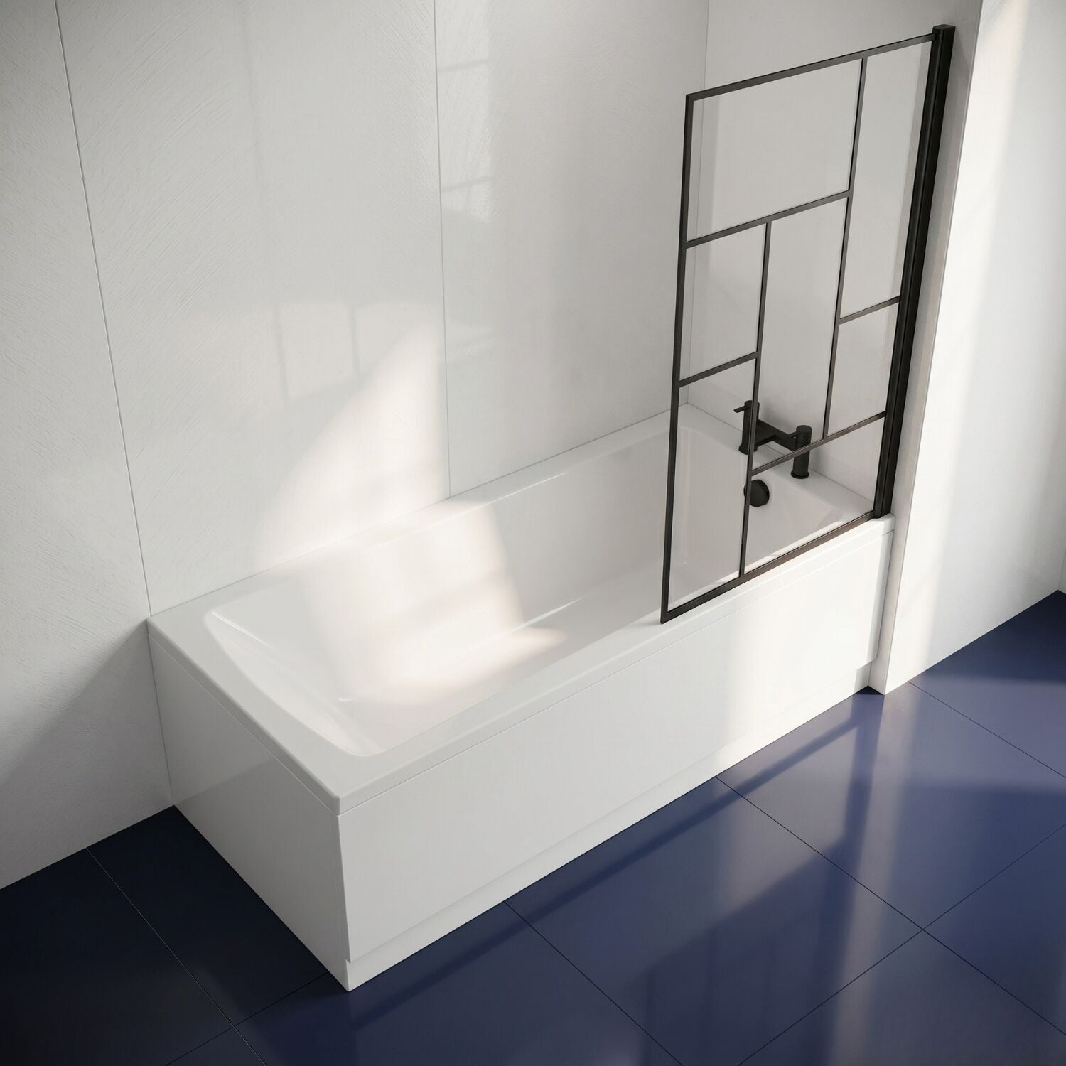 [BBSE60963] Square Single Ended 1700x700 with Panels & Black Abstract Framed Screen & Waste - Silo