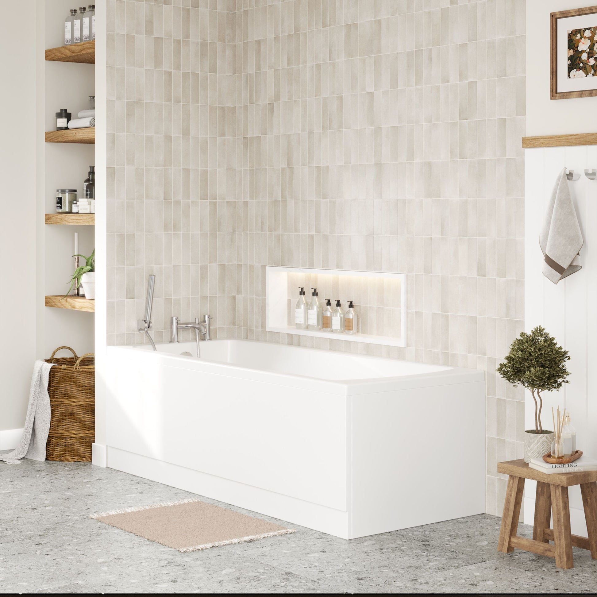 [BBSE60965] Square Single Ended 1700x700 with Leg Set, Chrome Waste & Front & End Bath Panels - Lifestyle 3