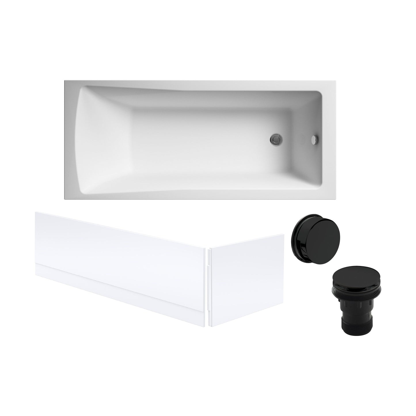 [BBSE60966] Square Single Ended 1700x700 with Leg Set, Black Waste & Front & End Bath Panels - Cutout