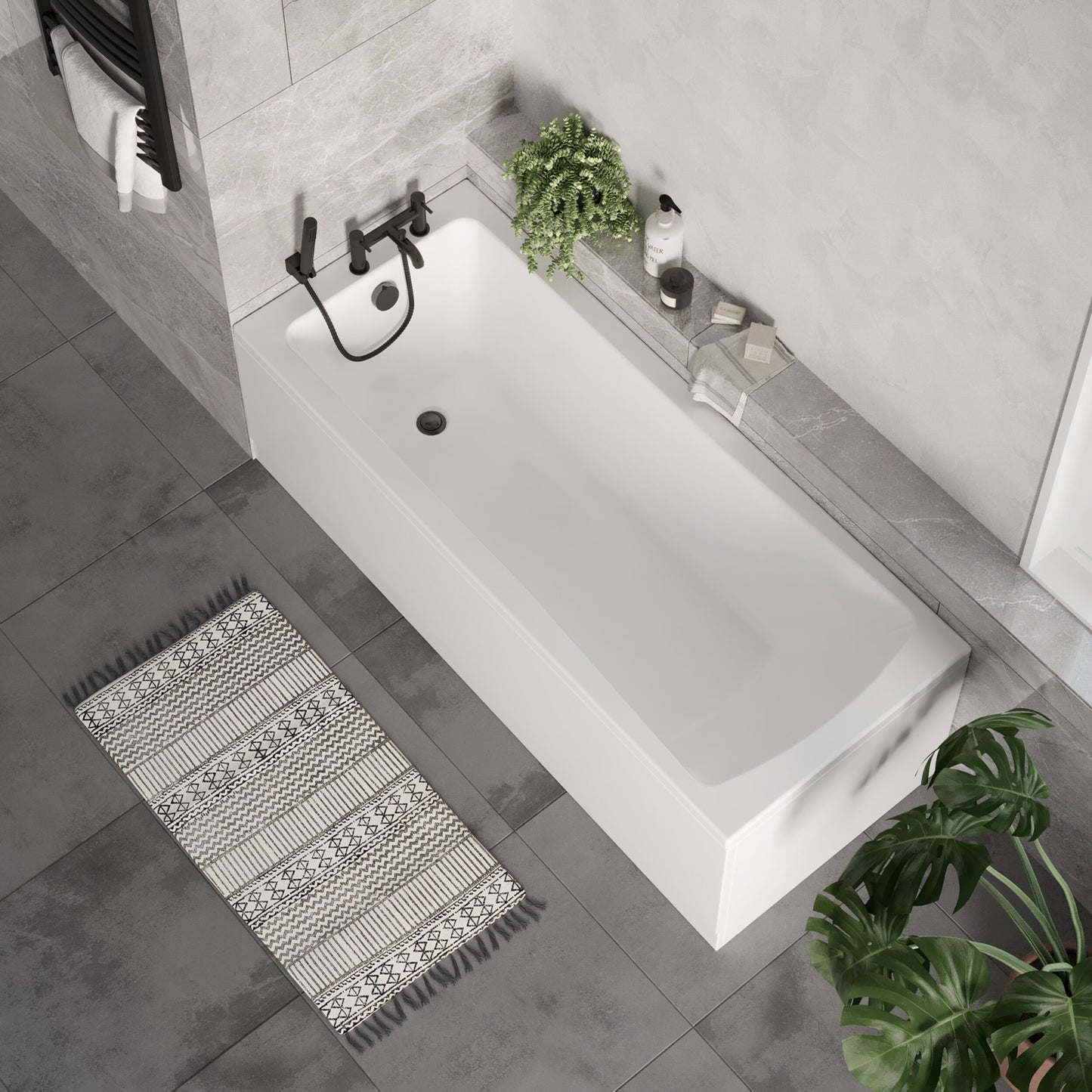 [BBSE60966] Square Single Ended 1700x700 with Leg Set, Black Waste & Front & End Bath Panels - Lifestyle 2