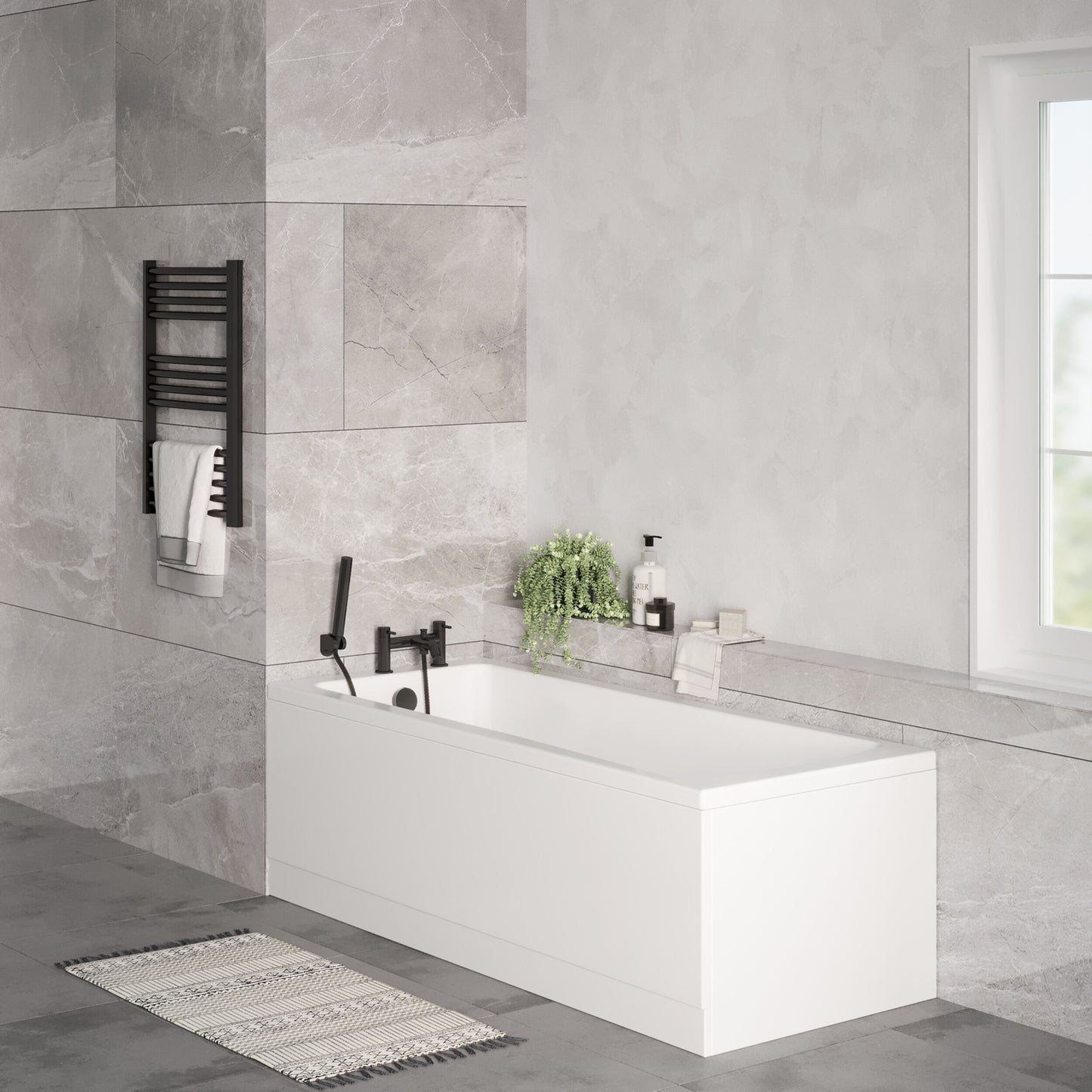 [BBSE60966] Square Single Ended 1700x700 with Leg Set, Black Waste & Front & End Bath Panels - Lifestyle 3