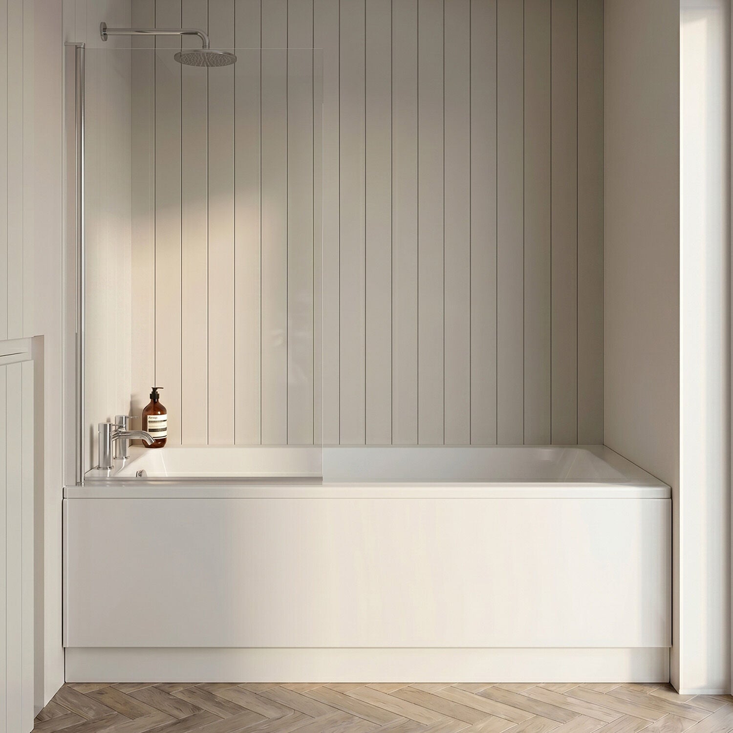 [BBSE60968] Square Single Ended 1700x700 with Leg Set & Chrome Screen & Front Bath Panel - Silo