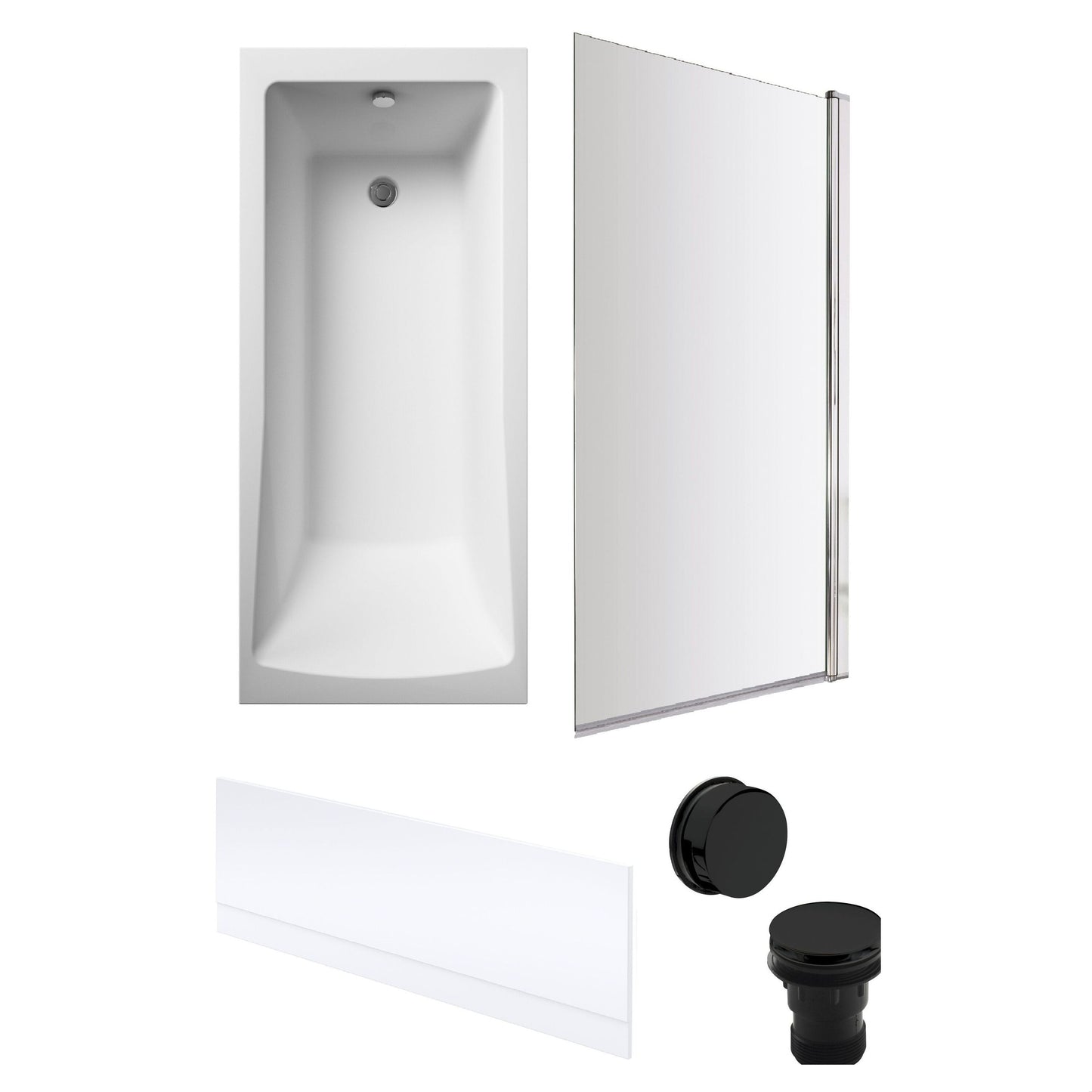 [BBSE60970] Square Single Ended 1700x700 with Front Bath Panel & Chrome Screen & Black Waste - Cutout