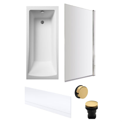 [BBSE60971] Square Single Ended 1700x700 with Front Bath Panel & Chrome Screen & Brushed Brass Waste - Cutout