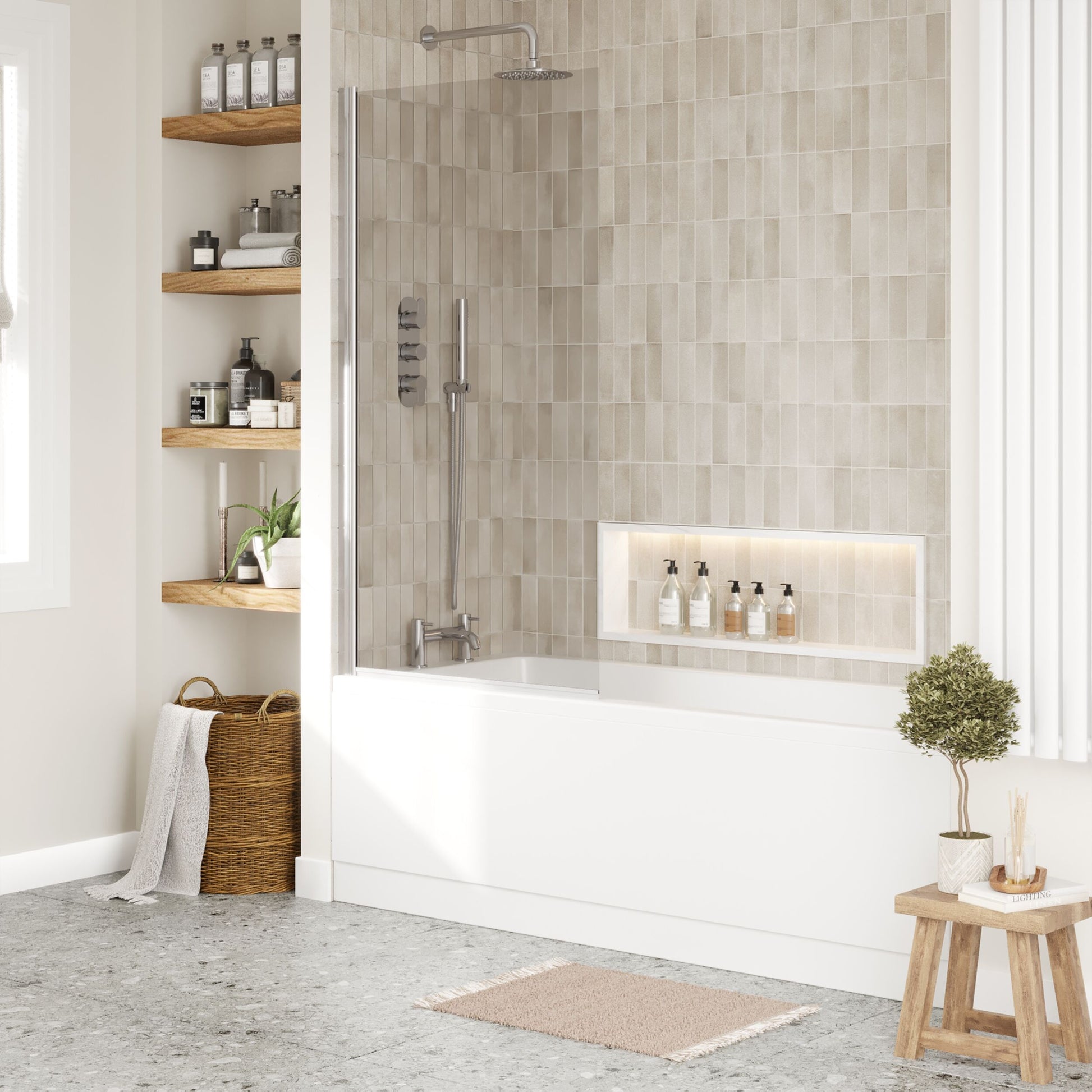[BBSE60971] Square Single Ended 1700x700 with Front Bath Panel & Chrome Screen & Brushed Brass Waste - Lifestyle 3