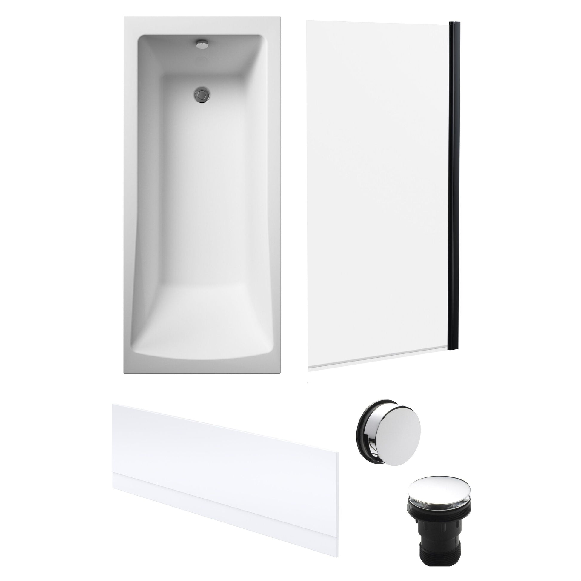 [BBSE60973] Square Single Ended 1700x700 with Front Bath Panel, Black Screen & Chrome Waste - Cutout