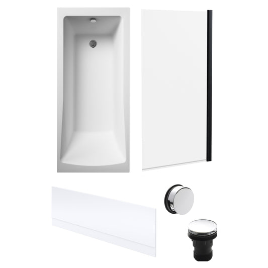[BBSE60973] Square Single Ended 1700x700 with Front Bath Panel, Black Screen & Chrome Waste - Cutout