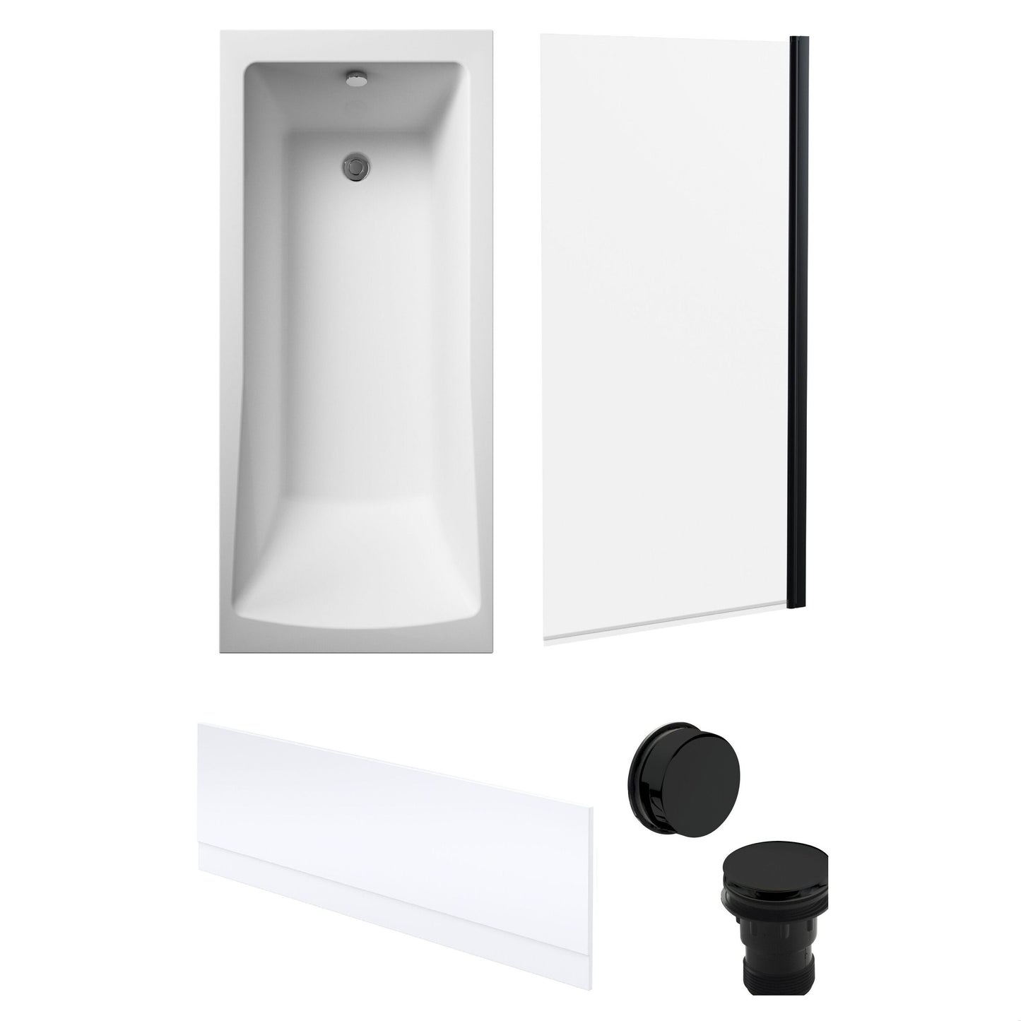[BBSE60974] Square Single Ended 1700x700 with Front Bath Panel, Black Screen & Black Waste - Cutout