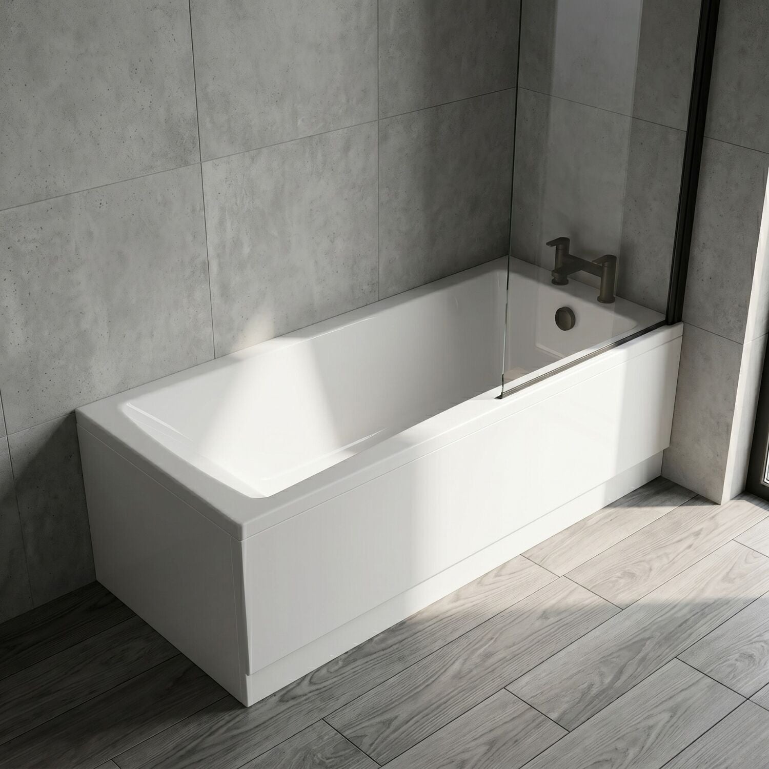 [BBSE60974] Square Single Ended 1700x700 with Front Bath Panel, Black Screen & Black Waste - Silo